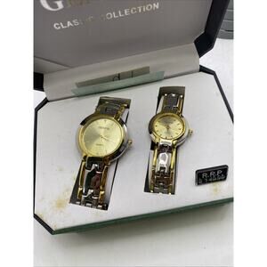 Geneva Vintage His And Hers Silver Gold Watch Gift Box Works New Batteries